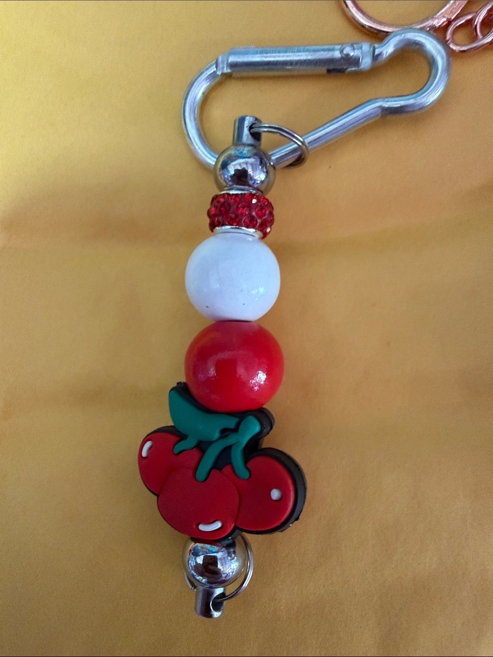 Cute Charm Keychain bag charm - Red, Pink, White Beaded Designs - Picture 3 of 4
